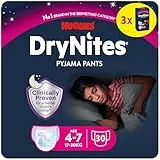 Huggies DryNites Pañales de Noche para Niña 4-7 (17-30 kg), Clínicamente Probado con 5 Capas de Máxima Protección Nocturna, 3 Packs de 10, Total 30 Bragas Absorbentes