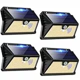 OUILA Luz Solar Exterior, 【4 Paquete】 185 LED/3 Modos Focos Solares Exterior con Sensor de Movimiento, IP65 Impermeable Lamparas Exterior para Jardín, Garaje, Calle, Patio, Caminos(Blanco Cálido)
