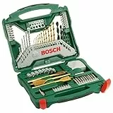 Bosch 70 uds. Set de brocas y puntas de atornillar X-Line de titanio (para madera, mampostería y metal, incluye cinta métrica y brocas fresadoras planas, accesorios para taladro y destornillador)