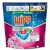 Wipp Express Power Caps Detergente Floral en Cápsulas para Lavadora, 33 Dosis, Limpieza Profunda, Eficaz en Agua Fría