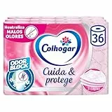 Colhogar, Cuida&Protege 3 x 12, Papel Higiénico con tecnología Odor Block, neutraliza malos olores, Paquete con 36 Rollos, 3 Capas, rollos color rosa y con una fragancia fresca