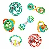 Bright Starts, Sonajeros, 7 piezas - Juguete para el cochecito, anillos de dentición y sonajeros sin BPA, Unisex, a partir de recién nacidos