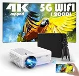 Mini Proyector Sistema Operativo Android Integrado, proyector Inteligente 4K/1080P con WiFi Bluetooth, 12000 l Proyector de Teléfono Portátil con Trípode y Bolsa de Transporte, Interior/Exterior