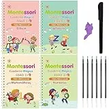Larcenciel Cuadernos Reutilizables Caligrafia Español, 4 Libros + 1 Bolígrafo + 5 Recambio, Magic Book para Aprender a Escribir Leer de Niños 3 4 5 Años (13×19cm)
