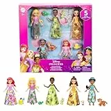 Mattel Disney Princesas y amigos Conjunto de juego con cinco muñecas pequeñas articuladas con faldas o pantalones extraíbles y cinco figuras de amigos, inspiradas en las películas de Disney, JBL33