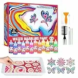 Kit de pintura de marmoleado en agua para niños (12 colores + 6 adornos de madera). Suministros de arte para pintar en agua, actividad creativa DIY. Juguete para niñas y niños desde 6 años.