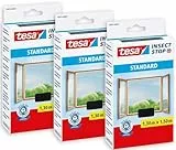 tesa Insect Stop Malla Mosquitera STANDARD para Ventanas - Mosquitera Autoadhesiva - Recortable al Tamaño Deseado - Gris Antracita, 3x 130 cm x 150 cm