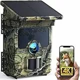 WOLFANG Cámara de Caza Solar 4K 30fps 68MP, WiFi Bluetooth Camara Fototrampeo con Visión Nocturna, Disparo de 0.1 s, Batería de 5200 mAh, IP66 Impermeable, Camara Caza para Monitoreo de Vida Silvestre