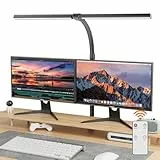 EUARY Lámpara de escritorio de 1300 lm, doble cabeza, LED, regulable, mando a distancia, 24 W, 80 cm, con abrazadera, lámpara de mesa, lámpara de luz diurna, para oficina en casa (Negro puro, Negro)