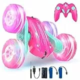 Coche Teledirigido,Coche AcrobáTico Camiones 360 Grados De RotacióN,Juguete Niño Regalo 3 4 5 6 7 8 9 12 Años Niña 2.4Ghz Niños Coche Teledirigido con Luces Incluye Batería Recargable(Rosa)