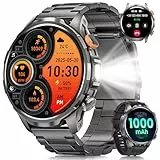 Reloj Inteligente Hombre Militar con Llamadas, 1000mAh Smartwatch Hombre con 1,91' AMOLED/5ATM Impermeable/LED Linterna/110+ Modos Deportivos/SpO2/Pulsómetro/Sueño/Pulsera Actividad Android iOS Negro