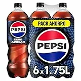 Pepsi zero Refresco de cola con cero azúcar y cero calorías, packs de 6 botellas de 1.75 litros, 10.5 litros en total
