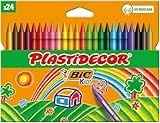 BIC Kids Ceras de Colores para Niños, Óptimo para material escolar,Plastidecor, Colores Vivos Surtidos, Ideal para colorear, 24 Ceras