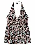 Springfield Boho Halter Printed Top Camiseta Estampada, Negro, M Mujer