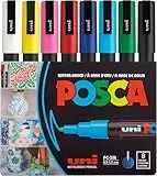 POSCA uni-ball 186508 - Marcador POSCA con punta fina redonda, set de 8, colores básicos