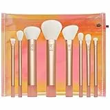REAL TECHNIQUES Kit de brochas de maquillaje The Wanderer, premium y profesional, juego de 8 brochas de tamaño mediano con bolsa y cerdas suaves, para bases, polvos y correctores, dorado