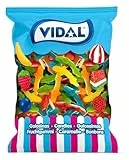 Vidal Golosinas. Tiburones Jelly. Gominolas en forma de tiburón con sabor fresa y textura gelatina. Colores surtidos: azul, verde, rojo, naranja y amarillo. Sin gluten ni grasa. Bolsa 1 kg