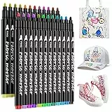 LUZOON 24 Rotuladores para Tela Permanente Ropa y Lavable, No Tóxica Rotulador de Tela - Perfecto para Camisetas Blancas, Bolsas, Tote Bag