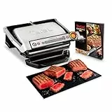 Tefal Optigrill GC712D12 - Plancha Grill 2000 W, 6 modos de cocción y 4 temperaturas ajustables con indicador del progreso, sensor de grosor, bandejas extraíbles y desmontables, Inox