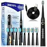Seago cepillo de dientes eléctrico sónico, cepillo electrico con 8 cabezas, carga USB, cepillo de dientes eléctrico ultrasónicos 5 modos y temporizador, IPX7 Impermeable, para viaja (negro)