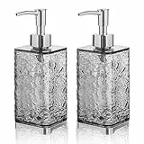 2 dispensadores de jabón rellenables 400 ml - dispensador jabón Cocina y baño - Botellas Pet con Bomba - dispensador jabón líquido Transparente Gris con diseño de Ondas para loción