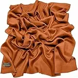 CJ Apparel Pashmina - Bufanda con flecos nepalíes, diseño de color liso, Naranja caqui Fc1097, Talla única