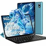DMOAO Tablet 10 Pulgadas Android 14 con 5G Wi-Fi 6, FHD Tablet con 18 GB RAM + 128 GB ROM (Ampliable a 1TB), Widevine L1, 8 Cores, BT 5.0, 6000mAh, USB-C, Teclado + Ratón + Funda, Azul Cielo