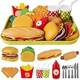 BUYGER Comida de Juguetes para Niños, Hamburguesa de Juguete Desmontable con Bandeja, Alimentos Accesorios Juguetes Regalos para Niños Niñas 3 Años