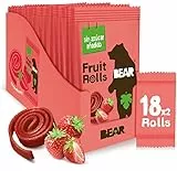 BEAR Rollitos de Fruta Sabor Fresa - Ingredientes 100% Naturales - Snacks Saludables para el Colegio y el Almuerzo para Niños y Adultos - 18 bolsitas de 20g