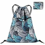 FenFang Mochilas de Cuerdas Grande, Bolso Mochila Deportiva Casual, Bolsas de Cuerdas Gimnasio Mujer Hombre, Saco Playa Talega Deporte Escolares con Cordón Gymsack Bolsillo Niños Niñas (Azul)