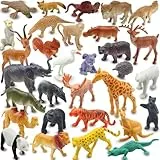 Pinowu Juego de 32 figuras realistas de animales salvajes de zoológico salvaje, juego de regalo para educación y regalos de fiesta, animales de safari, león, hipopótamo, tigre, oso, etc
