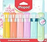 Maped – 6 rotuladores Fluo'Peps Pastel + Glitter – Punta biselada – Resaltadores de larga duración – Uso escolar y profesional – 4 resaltadores pastel + 2 rotuladores de lentejuelas, 6
