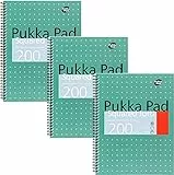 Pukka Pad, Libreta metálica A4 cuadriculada Jotta 3 Pack – 29,7 x 23 cm – Cuaderno de espiral con papel de 80 g/m² – Cuenta con 4 márgenes de perforación y bordes perforados – 200 páginas, verde