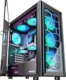 MUSETEX Caja de ordenador ATX, 6 ventiladores PWM ARGB preinstalados, carcasa para ordenador con puerta de cristal duro que se abre, carcasa para ordenador de gaming, USB 3.0 x 2, negro, G07