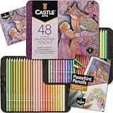 Castle Art Supplies Juego de 48 lápices de colores Pasteltint | Colores de calidad en tonos más suaves y suntuosos | Para artistas profesionales y adultos | Protegidos y organizados en caja de