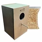 nestQ Nido para Ninfas 30 x 21,5 x 20,5 cm Talla M - Casita de Cría de Madera con Viruta - Nido Grande Ninfas, Carolinas, Cacatúas, Pyrrhuras - Casa de Madera para Aves - Nido de Madera Vertical