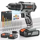 Taladro Atornillador Batería 20V, FAHEFANA Taladro Inalámbrico, 2 Baterías 2.0Ah y Accesorios 89 Piezas, 42Nm Máx, 25+1 Ajuste de Par, 2 Velocidad, Portabrocas de 10mm, LED Luz