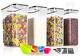GoMaihe 4L Botes Cocina, Juego de 4 Piezas de Recipiente de Botes Cocina Almacenaje de Plástico de Alimentos Sellados con Tapa, Se Utiliza para Almacenar Cereales, Pasta, Arroz, Harina, Etc