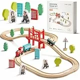 Tiny Land Tren Juguete, 39Pcs Trenes de Juguetes para Niños con Pistas de Madera, Adapta a Thomas Adapta a Brio, Intercambiable y Expandible, Kit de Ferrocarril de Juguete Empaquetado de Regalo