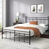 Zinus Nicholas 150x200 cm - Altura 31cm con almacenamiento debajo de la cama - Marco de cama de plataforma de metal con cabecero y piecero - Negro