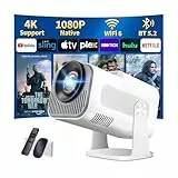 [App Integrada] Proyector Portátil, 1080P Full HD Mini Proyector Vídeo con Soporte 4k, con WIFI6 y Bluetooth5.2, Gira 180 ° con Corrección Trapezoidal Automática, para TV Stick/USB/HDMI/PC/Laptop