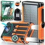 BIBRABY® Super Power Bank Solar INALÁMBRICA 3 En 1 De 26800mAh + Manivela para Recarga De Emergencia + 5 Puertos De Carga Rápida 22,5W | Cargador Solar | Cargador Portatil |Bateria Solar Portatil