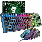 UrChoiceLtd Gaming retroiluminado con Efecto arcoíris, Multimedia, con USB + ratón óptico Gaming LED con Efecto arcoíris de 2400 dpi, 6 Botones con USB + Almohadilla
