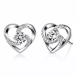 B.Catcher Pendientes de plata de ley 925 con circonitas cúbicas, diseño de corazón, para cumpleaños, San Valentín, Día de la Madre