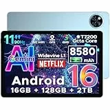 DOOGEE U11 Android 16 Tablet 11 Pulgadas, 16GB RAM+128GB ROM/2TB TF Tableta para Niños, Batería 8580 mAh, HD 90Hz, 13MP+5 MP/WiFi 5G/Face ID/Widevine L1/GMS/GPS/OTG/Audio 3.5mm Jack Tablets Gaming