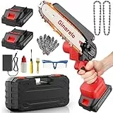 Mini Motosierra Bateria Mano Sierra - Minimotosierras 6 Pulgadas Pequeñas Portátil Inalámbrica Motosierras Electrica Podar Árboles Podadora Jardinería Corte Madera y Bloqueo Seguridad 2 Baterías 800W