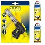 Clipper - Soplete Multiusos + Cartucho de 400ml de Gas Universal (2 Uds) | Válvula GLP250 | Ideal para Flamear, Caramelizar y usar en Barbacoas | Cocina & Acampada