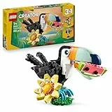 LEGO Creator 3 en 1 Fauna Salvaje: Tucán Tropical con Flor - Animal de Juguete Transformable en Mariposa o Figura de Pez Tropical - Regalo Creativo para Niños y Niñas de 7+ Años 31173