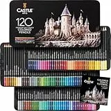 Castle Art Supplies - Lápices de colores (120 unidades), color suave de calidad para artistas adultos, profesionales y coloristas | Protegidos y organizados en una caja de estaño de