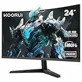 KOORUI 24E6CA Monitor Gaming Curvo 24 Pulgadas, 180HZ, 1ms, 1500R, HDR, VA 3000:1, FHD 1920x1080, 2xHDMI 2.0, DP 1.2, Adaptive Sync, Eye Care, VESA 100x100mm, Inclinación Ajustable